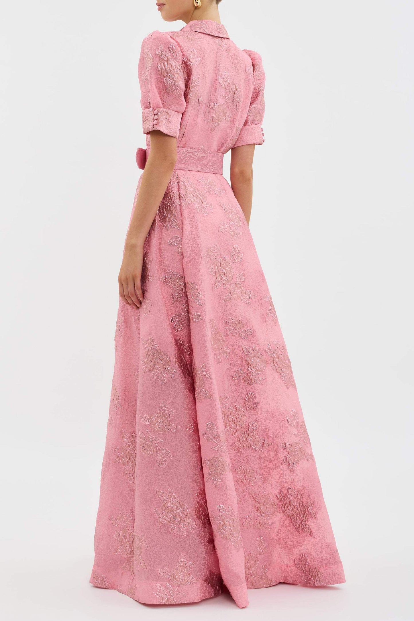 Aven - Retro Pink Lapel High Waist Dress
