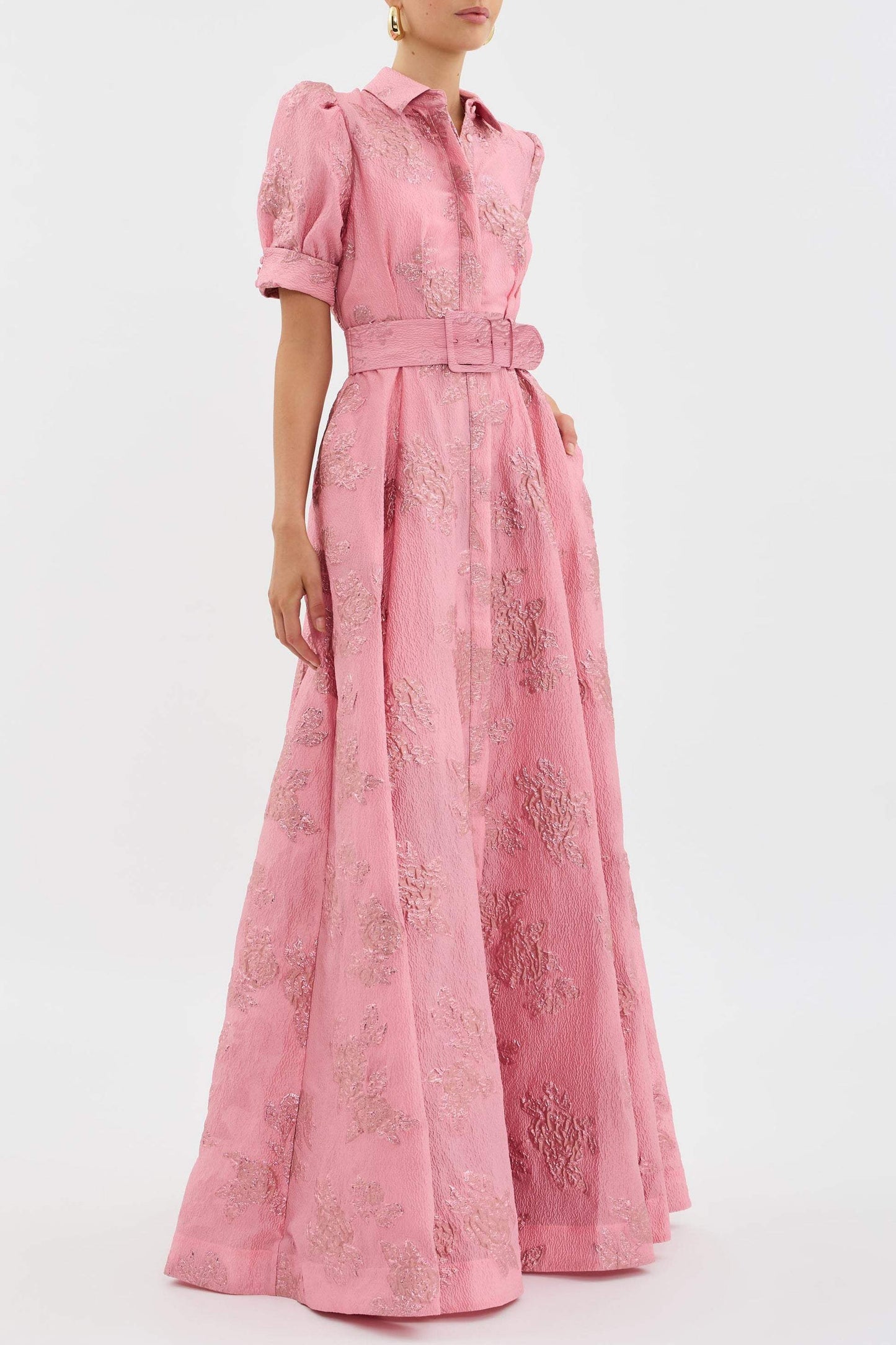 Aven - Retro Pink Lapel High Waist Dress
