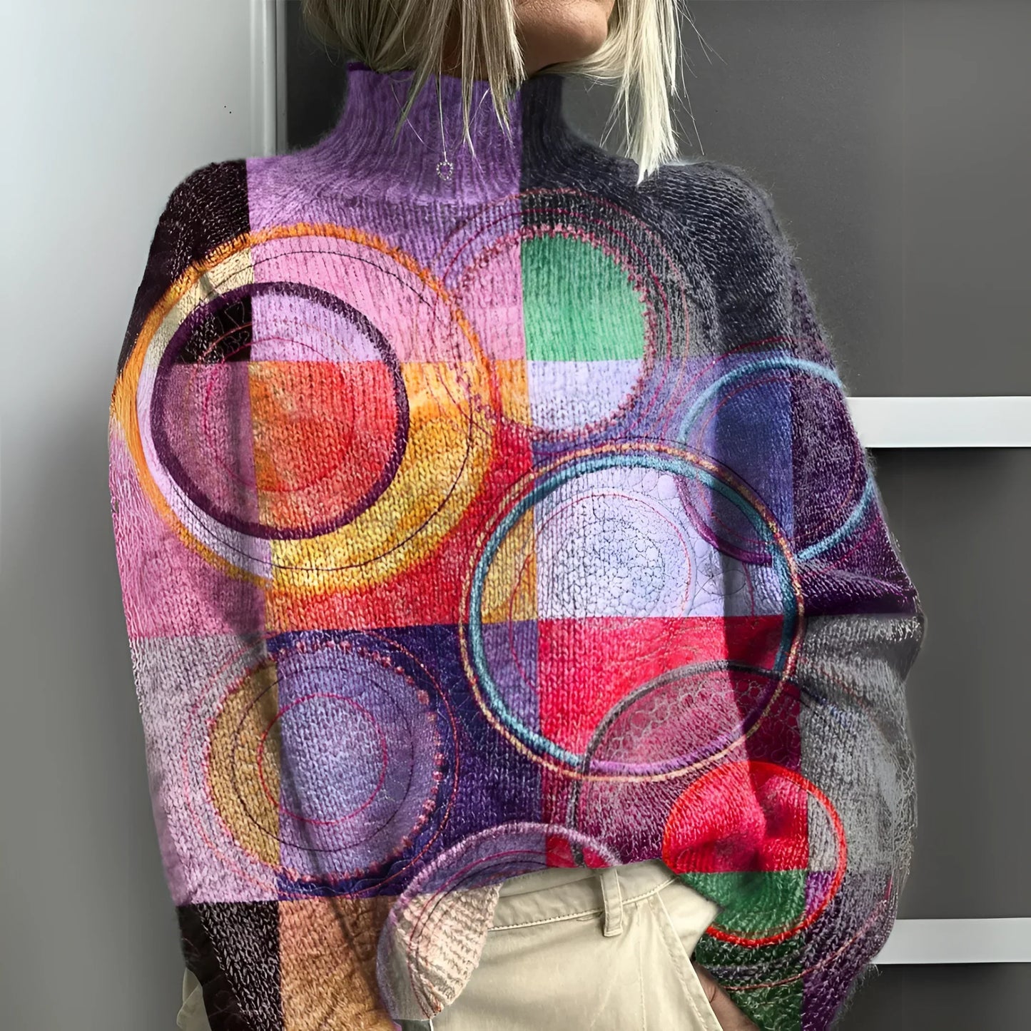 Jasmijn - Colorblock Knitted Turtleneck Sweater