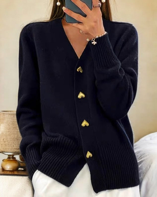 Adele™ - Elegant Heart Button Cardigan