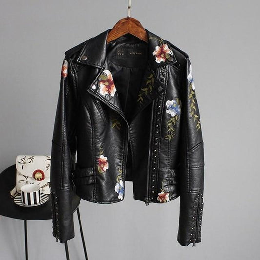 Ella™ - Stylish Embroidered Leather Jacket